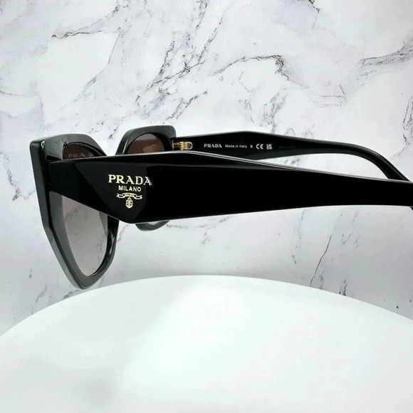PRADA Sunglasses Symbole Gold Logo Black Authentic Square Cat Eye Oversized - Picture 15 of 16